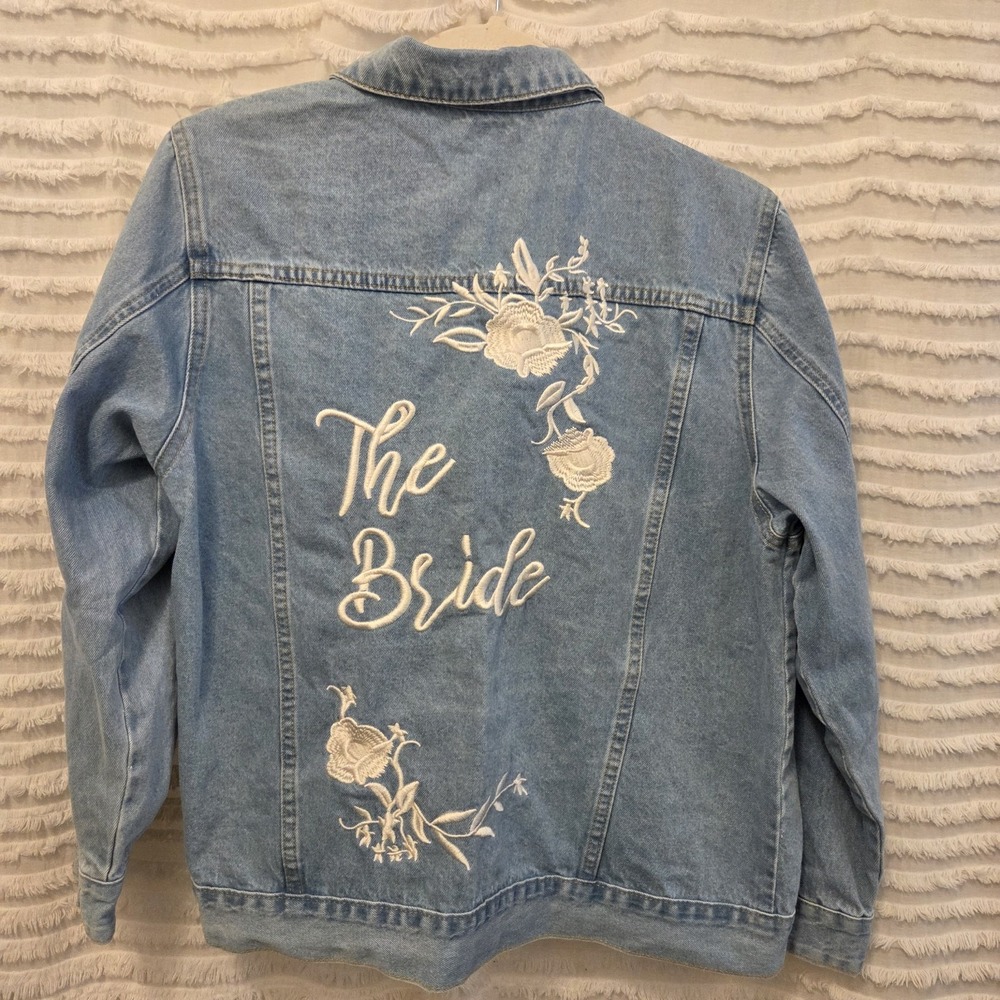 DB Studio Bride Denim Jacket Floral Embroidered Wedding Sz L